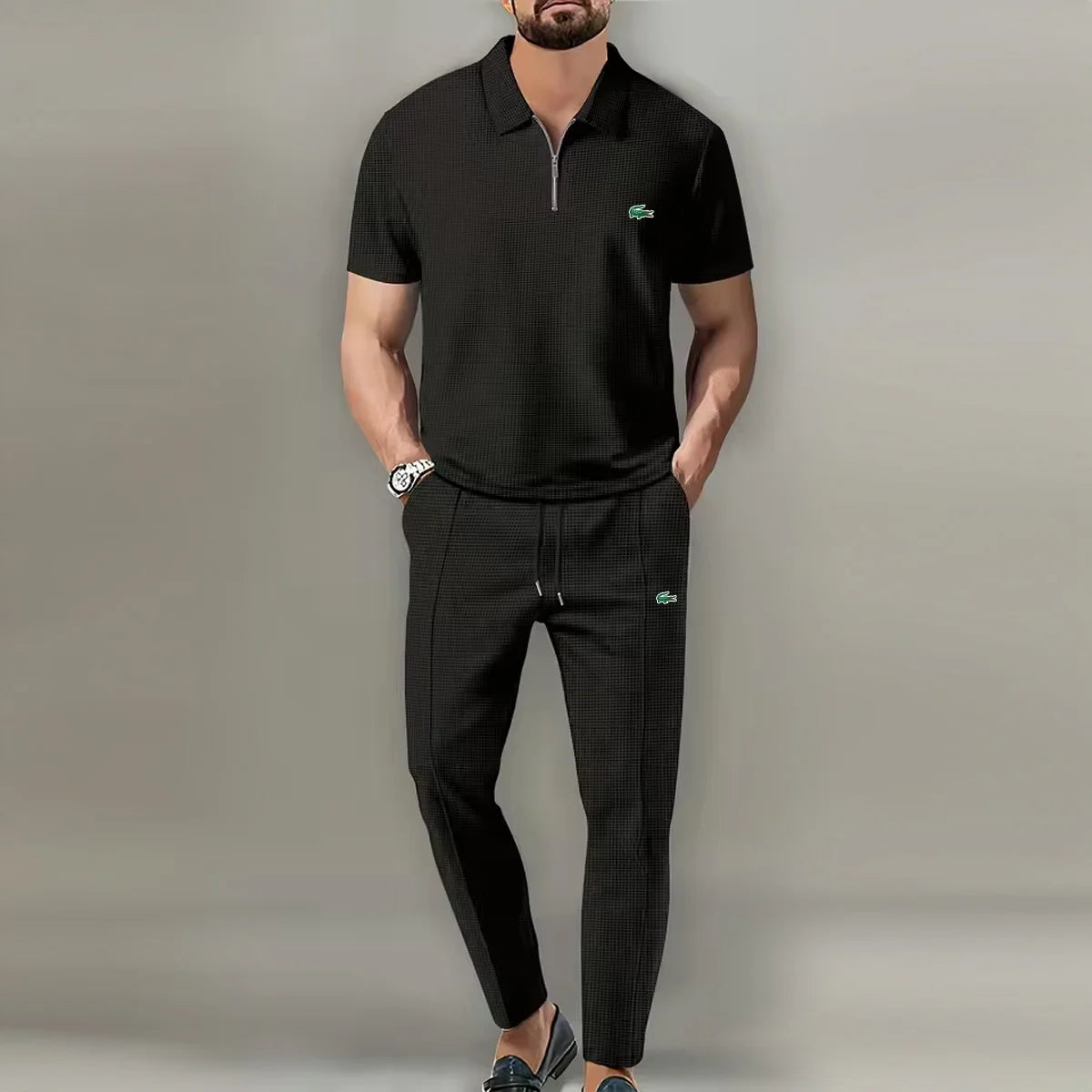 Zipped Polo And Shorts Set