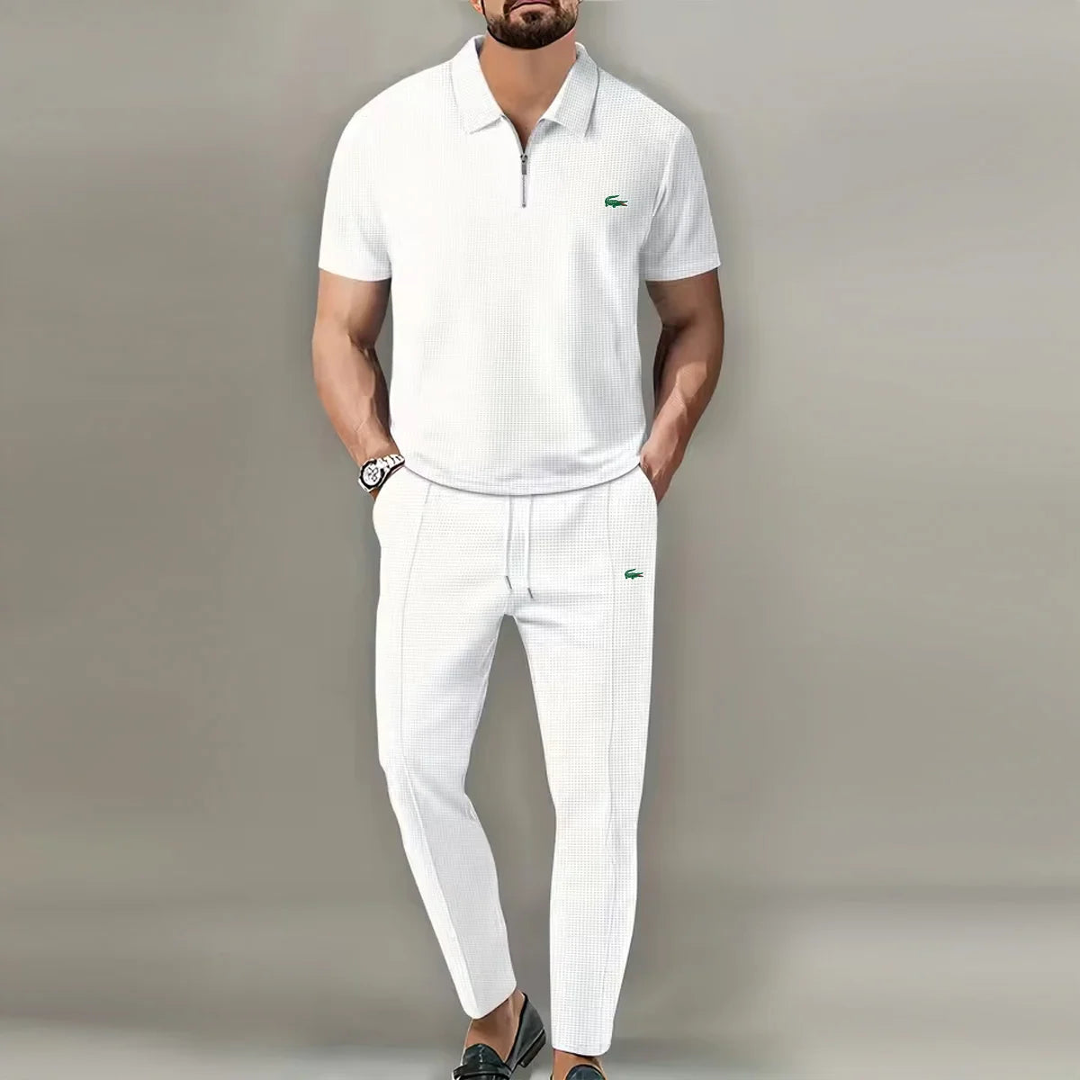 Zipped Polo And Shorts Set